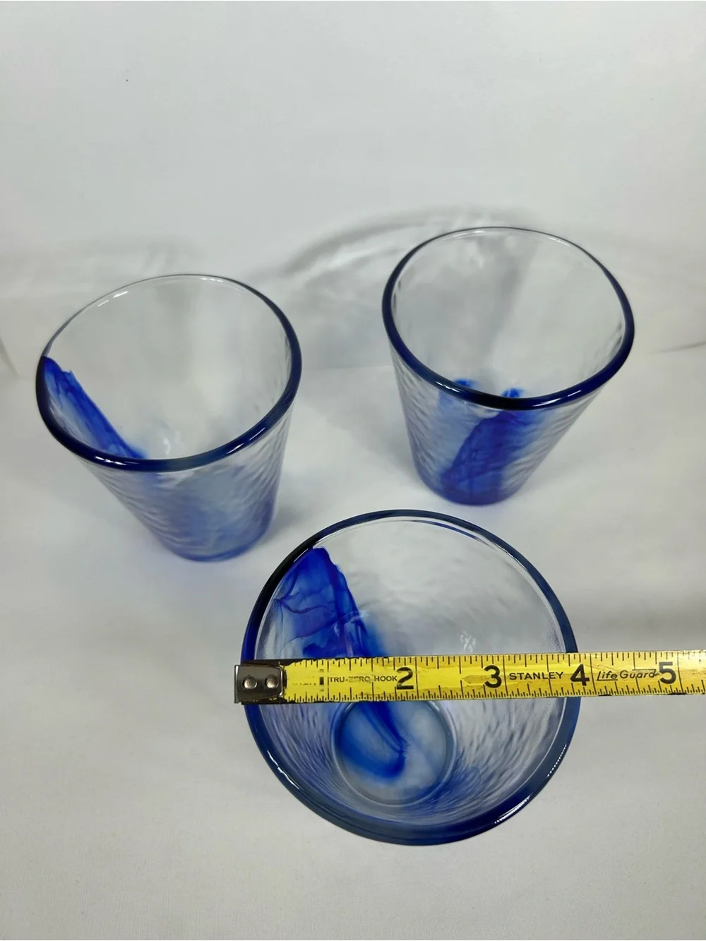 Set of 3 Bormioli Rocco Murano Cobalt Blue Swirl Tumblers Drinking Glasses